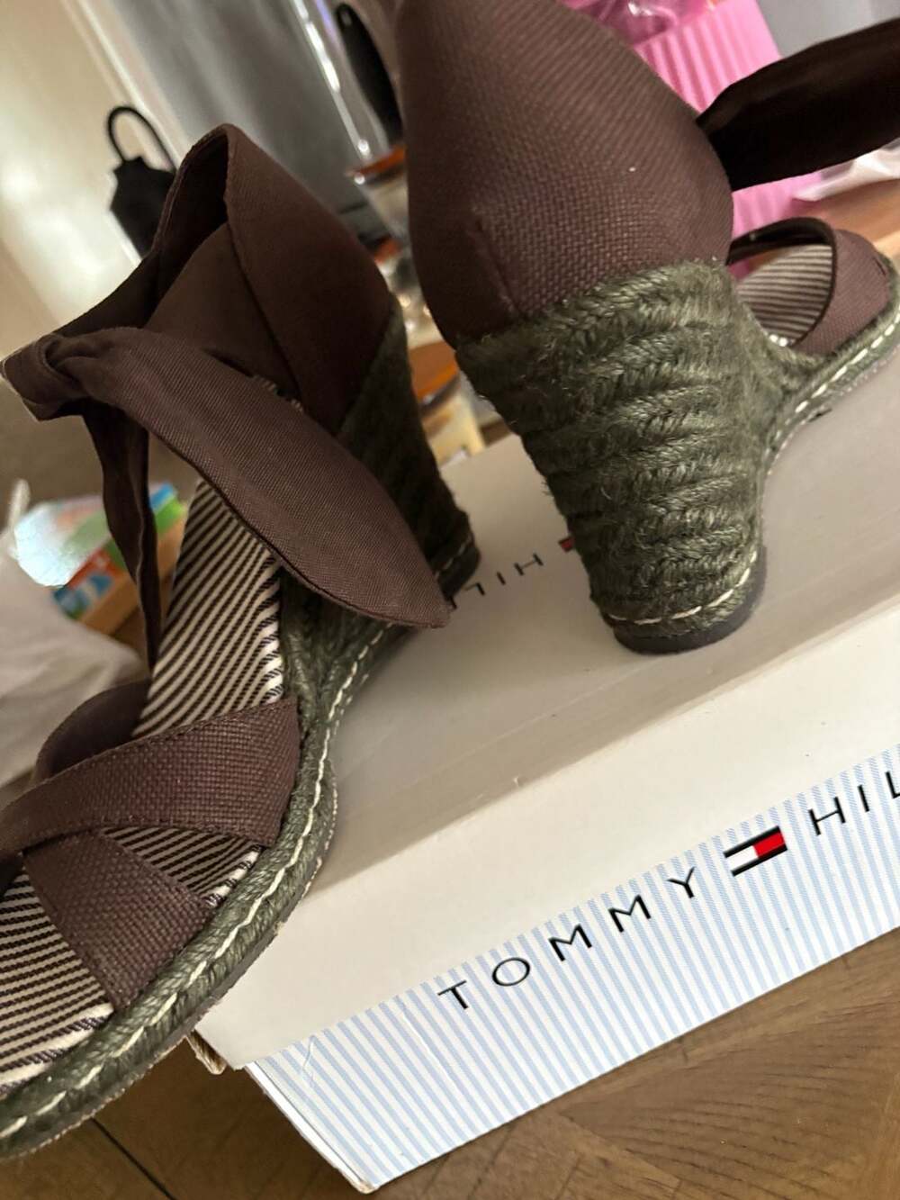 Tommy Hilfiger Women's Brown Ankle Tie Wrap Espadrille Wedge Sandals - Picture 4 of 8